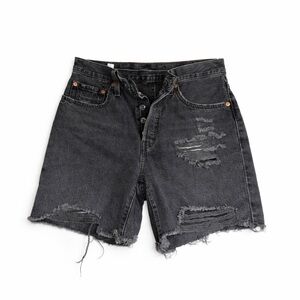 Levi's Black Denim Shorts with Frayed Hem